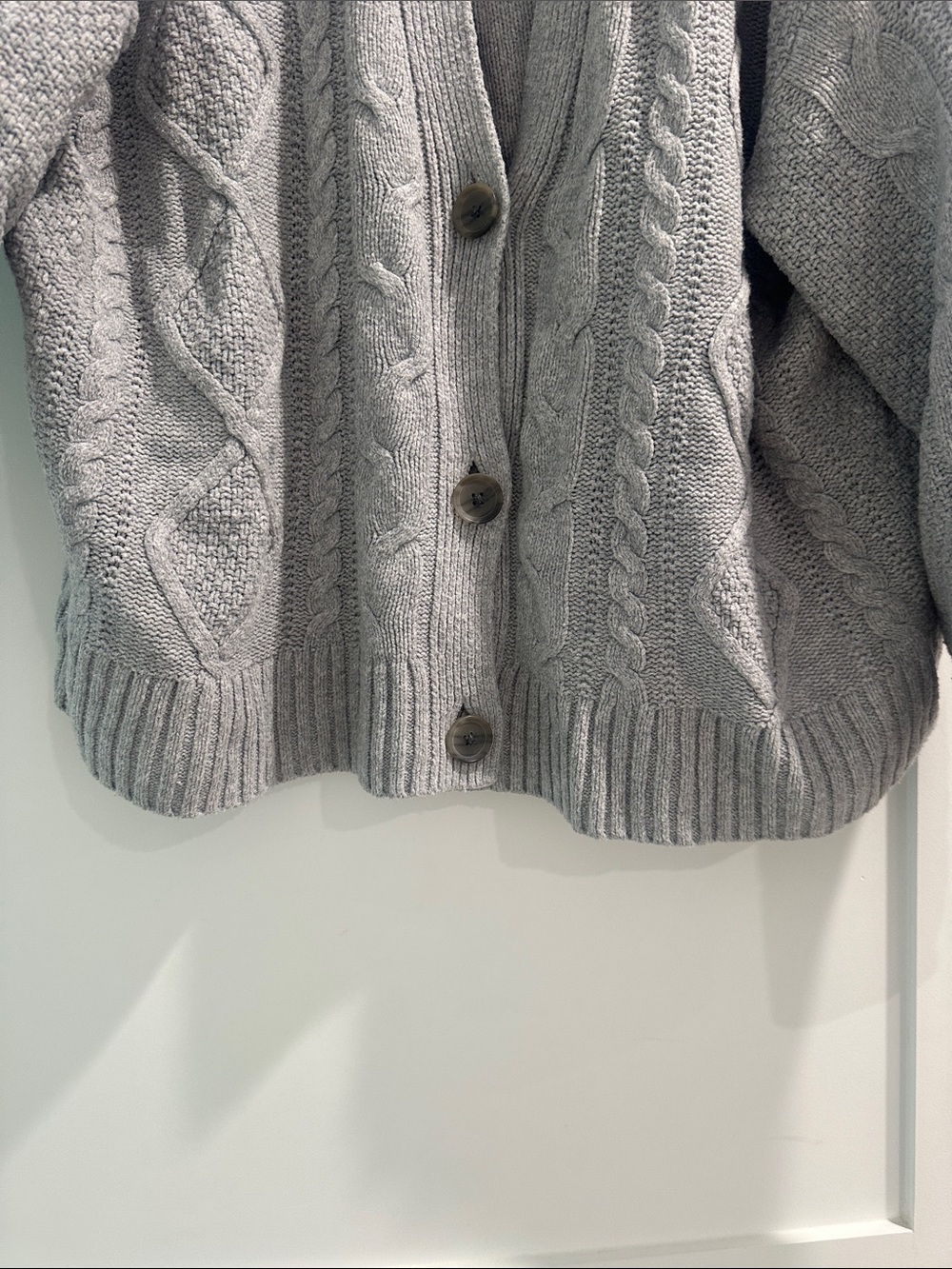 GAP Light Gray Cable Knit Button-Front Cardigan - Picture 4 of 5